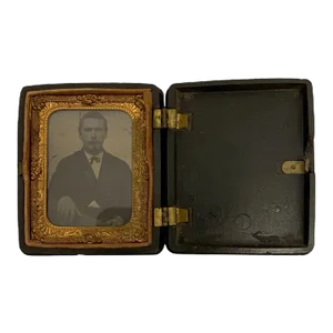 Antique Daguerreotype Photograph of a Victorian Gentleman Ornate Wooden Case
