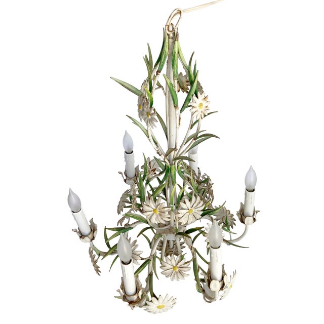 1950s Vintage Italian Tole Daisy Chandelier - 6 Arms For Sale - Image 5 of 14