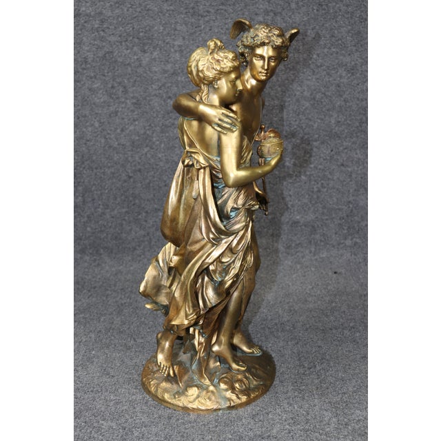 Metal Signed Jean- Louis Gregoire Neoclassical Bronze Statue of Mercury & Pandora For Sale - Image 7 of 13