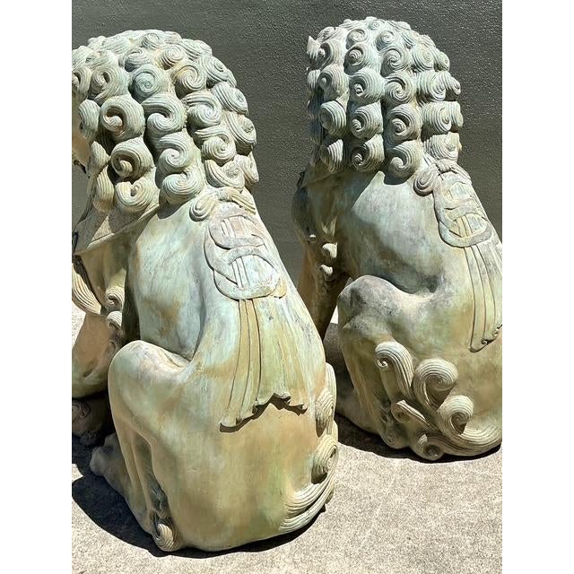 Metal Vintage Monumental Bronze Foo Lions - A Pair For Sale - Image 7 of 12