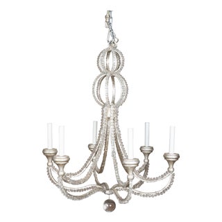 Italian Vintage Crystal and Steel Six-Light Chandelier with Faceted Beads, Wired For Sale