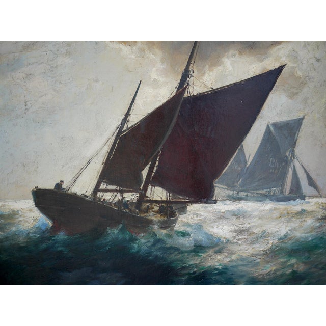 Franz Müller-Gossen, Sailboats in a Storm, 1920s, Oil on Canvas For Sale - Image 4 of 18