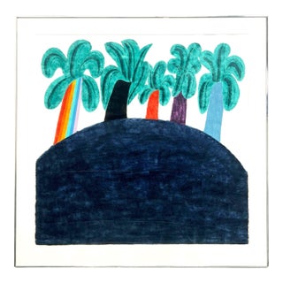 1970s Large 44" Original Signed Carol Summers Palm Tree Woodcut Framed For Sale