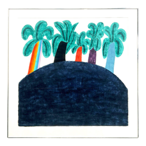 1970s Large 44" Original Signed Carol Summers Palm Tree Woodcut Framed