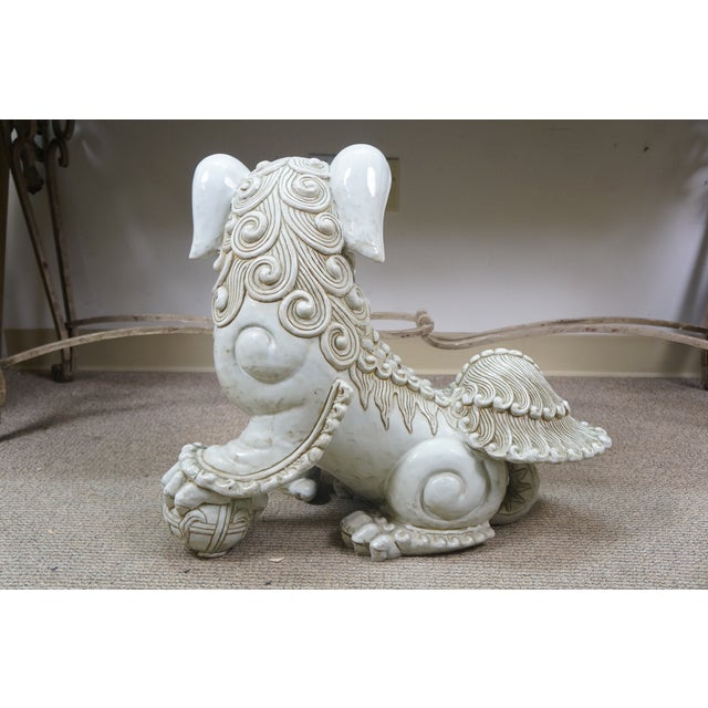 Sculpture Materials Vintage Chinese Chinoiserie Foo Dogs Fu Guardian Lion Statues 23" For Sale - Image 7 of 16