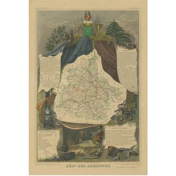 Antique Map of the Department of Ardennes For Sale - Image 3 of 6