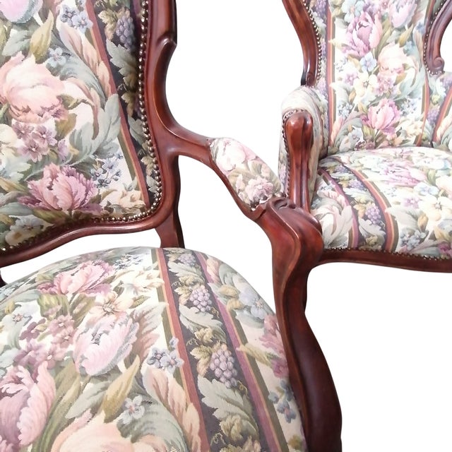Brown Baroque Armchairs in Floral Fabric, 1950s, Set of 2 For Sale - Image 8 of 14