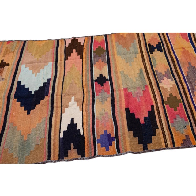 Tribal 1960s Vintage Turkish Kilim Tan Handmade Tribal Wool Rug For Sale - Image 3 of 8