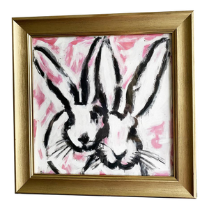 Bunny Hop Acrylic Painting: Original Framed Art, Victorian Gold by Tatiana Duperault