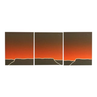 1980s "Taos Red View" Minimalist Landscape Miniature Triptych Numbered Collagraph by Peter Keefer - Set of 3 For Sale