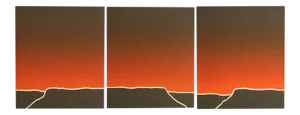 1980s "Taos Red View" Minimalist Landscape Miniature Triptych Numbered Collagraph by Peter Keefer - Set of 3