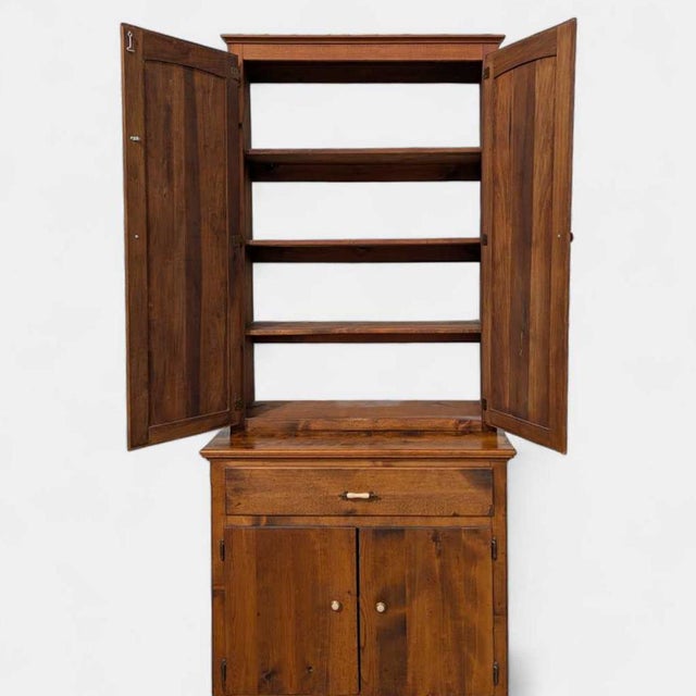 Wood Antique Early American Solid Wood Rustic Cupboard Hutch For Sale - Image 7 of 14