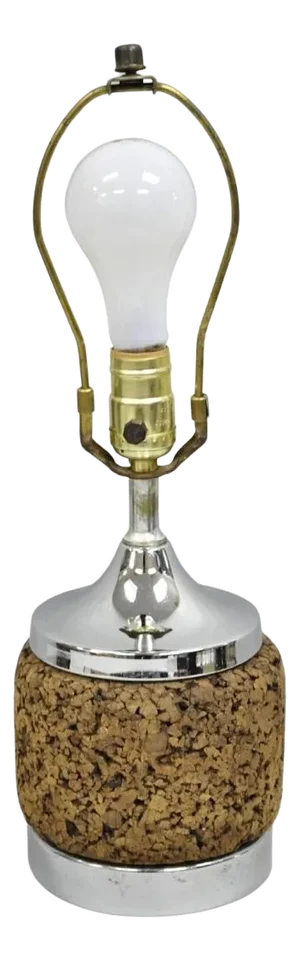Vintage Mid Century Modern Small Chrome & Cork Space Age Retro Table Lamp