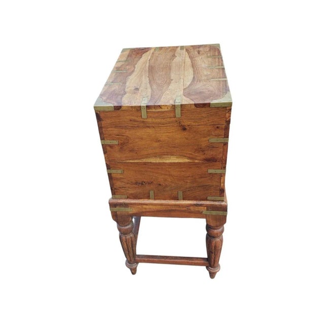 Brass 19th Century Anglo-Indian Brass Mount Campaign Style Cellarette on Stand For Sale - Image 8 of 12