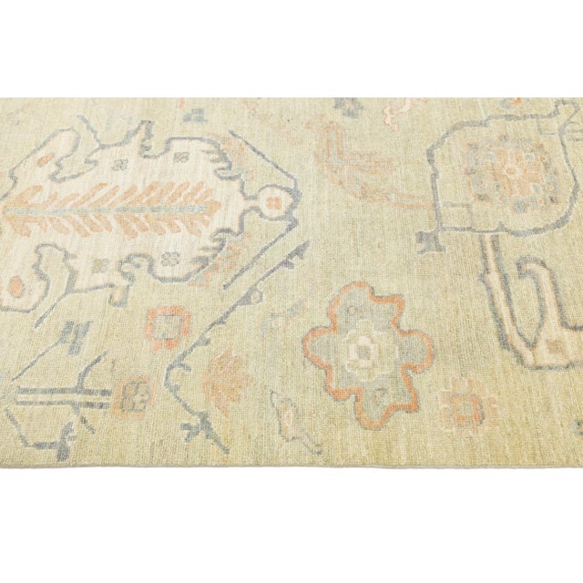 Textile 9x12 Modern Oushak Style Hand-Knotted Wool Area Rug – Muted Sage & Terracotta For Sale - Image 7 of 11
