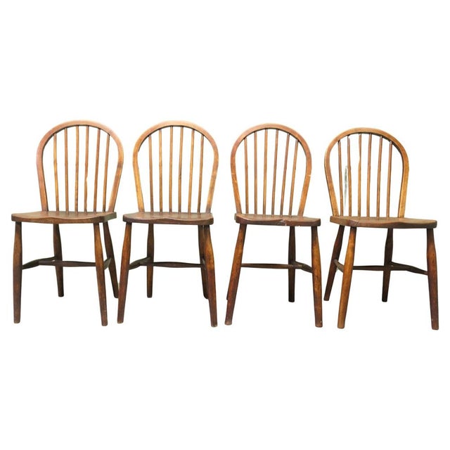Brown Vintage Windsor Dining Chairs in Beech and Elm, 1920, Set of 4 For Sale - Image 8 of 8