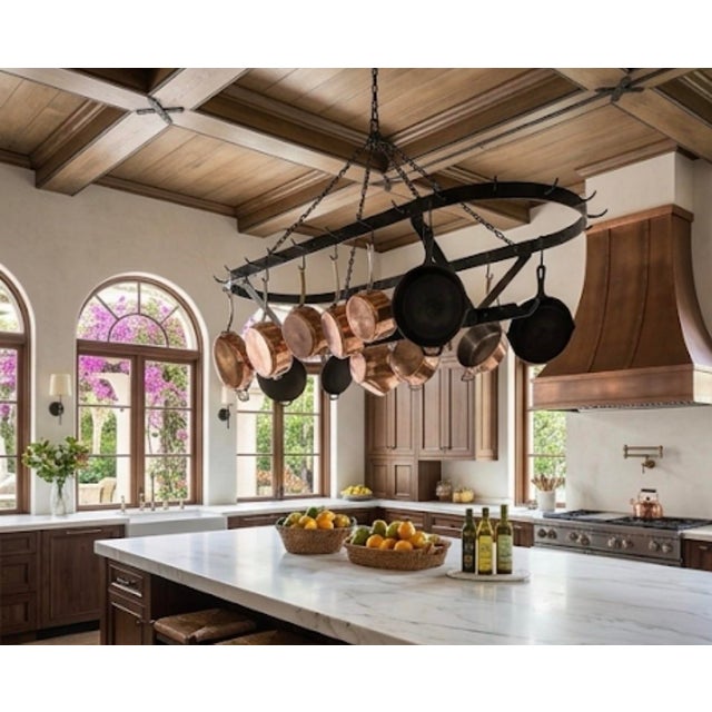 French Country Wrought Iron Oval Hanging Pot Rack For Sale - Image 12 of 12