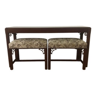 Vintage Hickory Console With Two Matching Stools - 3 Pieces For Sale