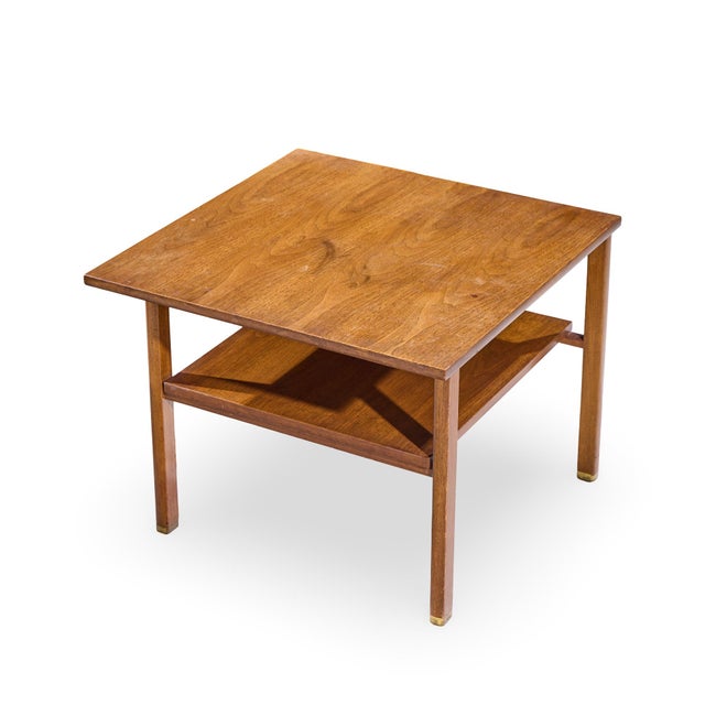 Edward Wormley for Dunbar Mid Century Walnut and Brass Side End Tables - Pair For Sale - Image 11 of 12