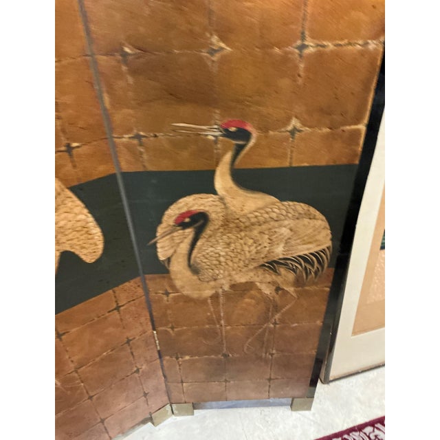 Asian Four Panel Crane Asian Screen For Sale - Image 3 of 7