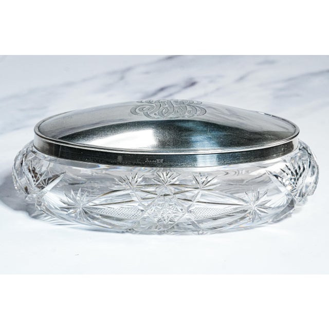 Stunning Crystal Sterling Silver Antique Jewelry Dresser Vanity Box For Sale - Image 9 of 18