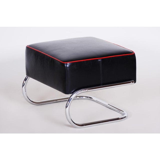 Bauhaus Stool in Leather and Chrome-Plated Steel from R. Slezák, Czech, 1930s For Sale - Image 4 of 10