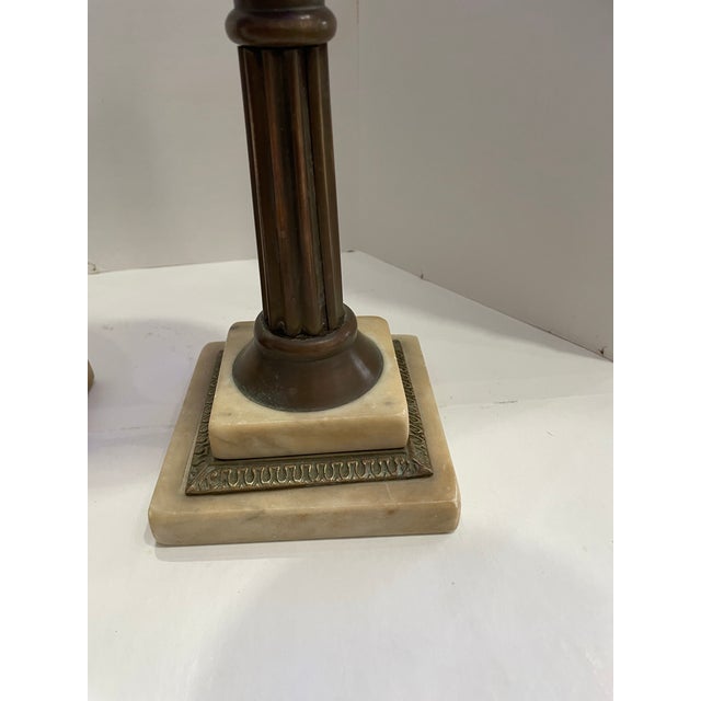 Late 19th Century Cut to Clear Cobalt Blue Oil Lamps W/Brass & Marble Bases - a Pair For Sale - Image 9 of 12
