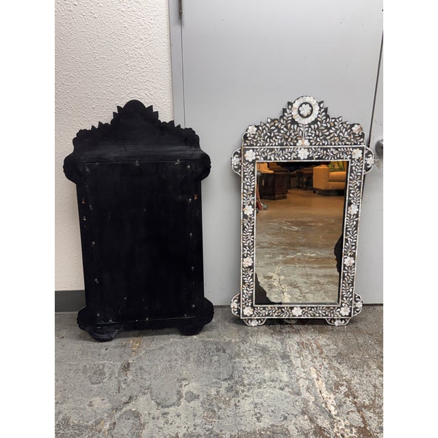 Moroccan Style Mother-of-Pearl Inlaid Floral Wall Mirrors, Pair For Sale - Image 9 of 12