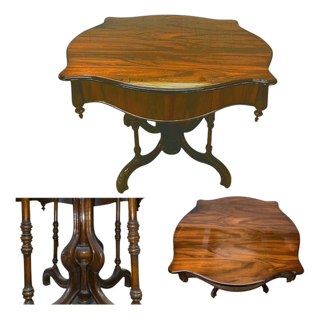 English 1940s Edwardian-Style Rosewood Table - With Four-Legged Base For Sale
