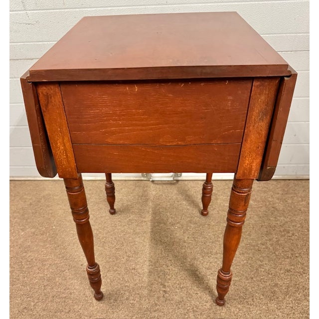 Brown Antique American Sheraton 2 Drawer Dropleaf Cherry Work Table For Sale - Image 8 of 11