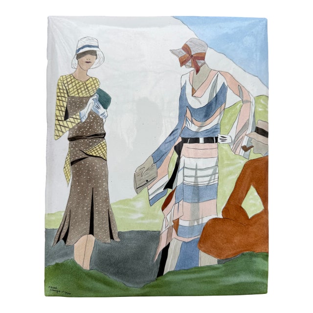 Camille Faure Limoges France Art Deco Flappers Enamel Copper Plaque Ed 1 of 50 For Sale