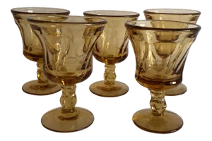 Midcentury Swirl Design Amber Color Bar Glasses S/5