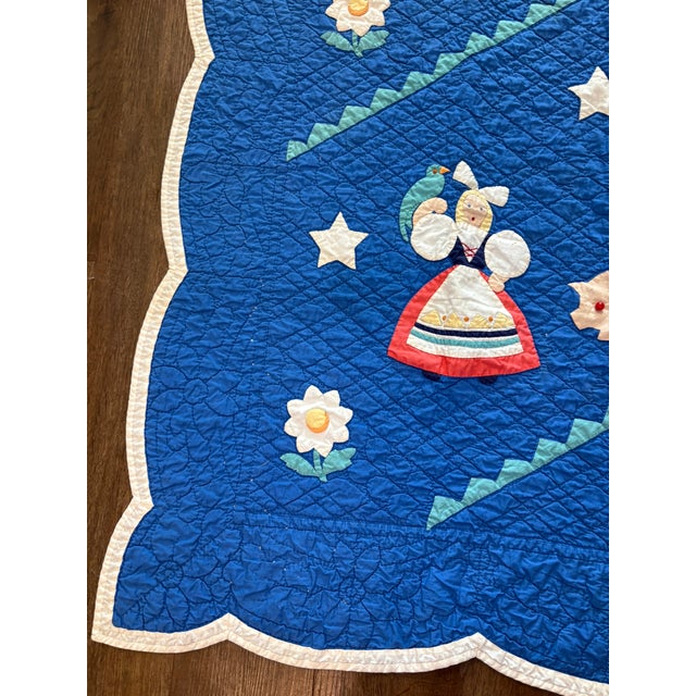 1930s Antique Handmade Dutch Folk Art Applique Child’s Nursery Quilt Textile Art For Sale - Image 14 of 14