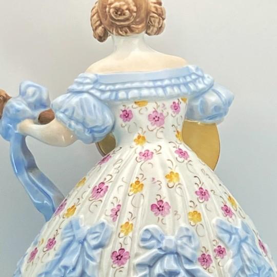 Herend Deryne (Mrs. Dery) Large 14” Porcelain Figure: Woman With Guitar/Mandolin (Blue Gown, Floral Motifs) Ligeti Early Mark, Vintage #5753 For Sale - Image 10 of 18