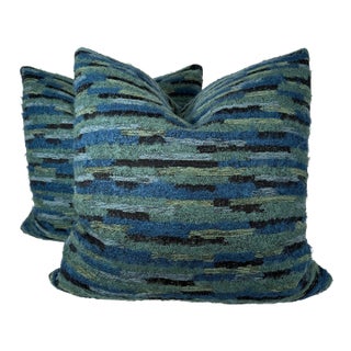 Boucle in Teal/Green 22" Pillows-a Pair For Sale
