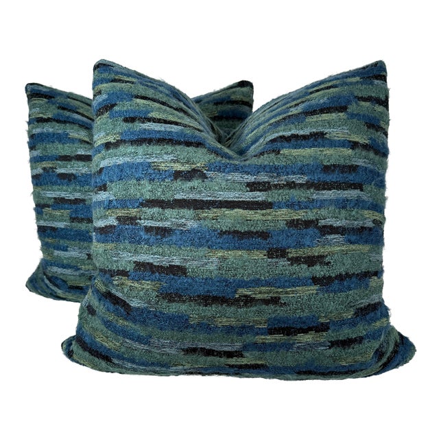 Boucle in Teal/Green 22" Pillows-a Pair For Sale