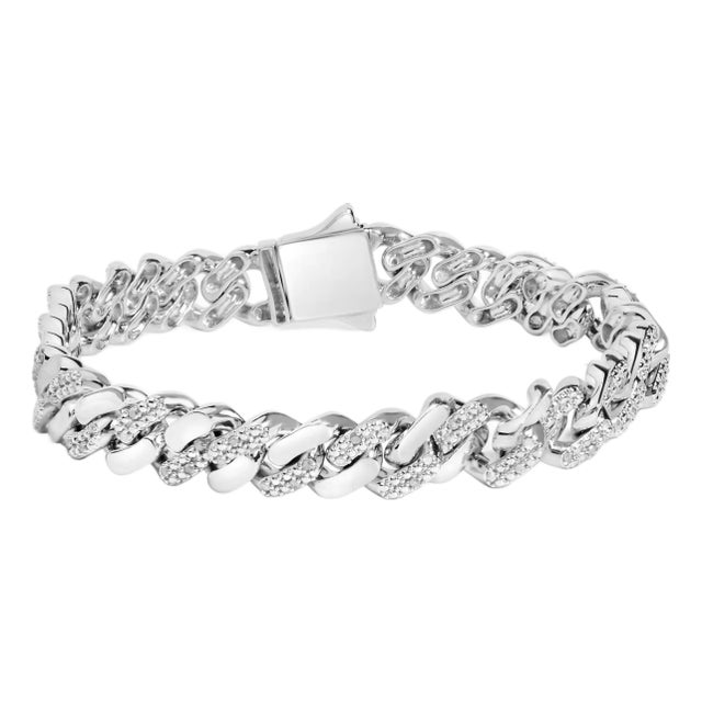 .925 Sterling Silver 1/2 Cttw Diamond Cuban Curb Chain Bracelet (I-J Color, I3 Clarity) - 8.5" Inches For Sale