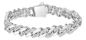 .925 Sterling Silver 1/2 Cttw Diamond Cuban Curb Chain Bracelet (I-J Color, I3 Clarity) - 8.5" Inches