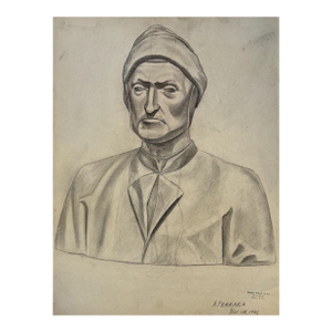 Vintage Charcoal Portrait of Dante Alighieri by Anthony Ferrara, Signed (1946, Charcoal on Paper)
