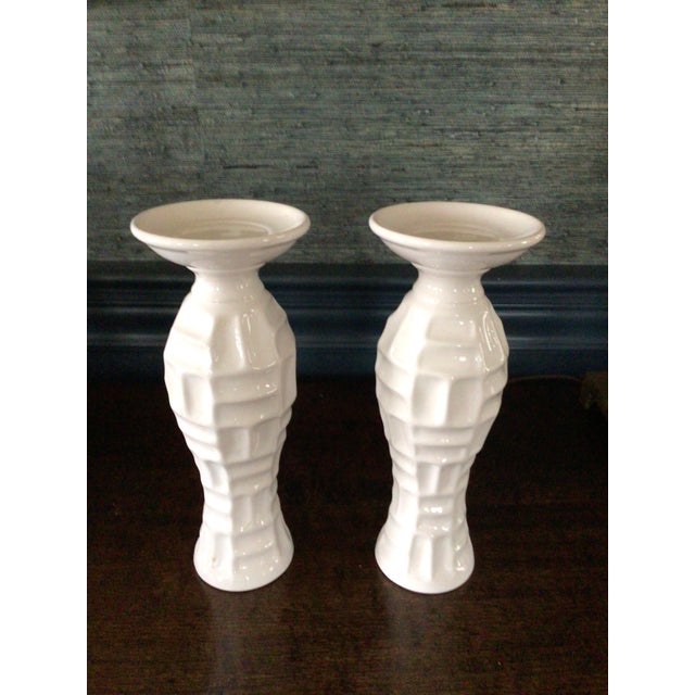Vintage Pair of White Ceramic Candle Holders Chairish
