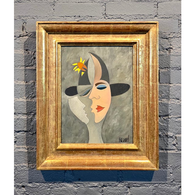 Phillipe Marchand -Surrealist Portrait of a Man Kissing a Woman-Oil painting French Cubist - Expressionist - Oil painting...