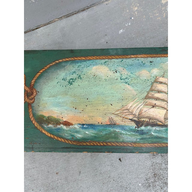 American Painted Sea Chest with Beckets. Early 20th century green painted pine trunk with a single board top and original...
