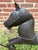 Large, charming vintage handcrafted hammered metal galloping rocking horse sculpture. A dark, distressed black finish,...