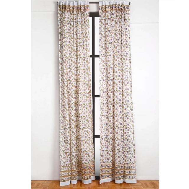 Indian Gina 45" X 96" Lilac & Green Curtain For Sale - Image 3 of 3