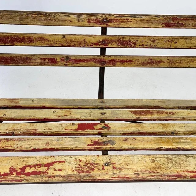 Vintage Industrial Slatted Bench with Original Patina, 1950s For Sale - Image 6 of 10
