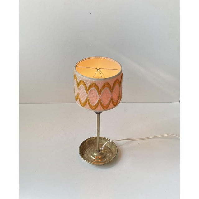 Mid-Century Modern Vintage Hippie Table Lamp with Ashtray, Brass Base, & Wool Shade, 1970s For Sale - Image 3 of 10