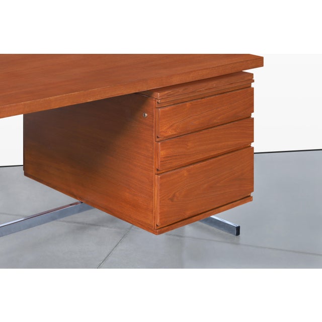 Mid-Century Modern German Teak and Chrome Executive Desk For Sale - Image 4 of 15