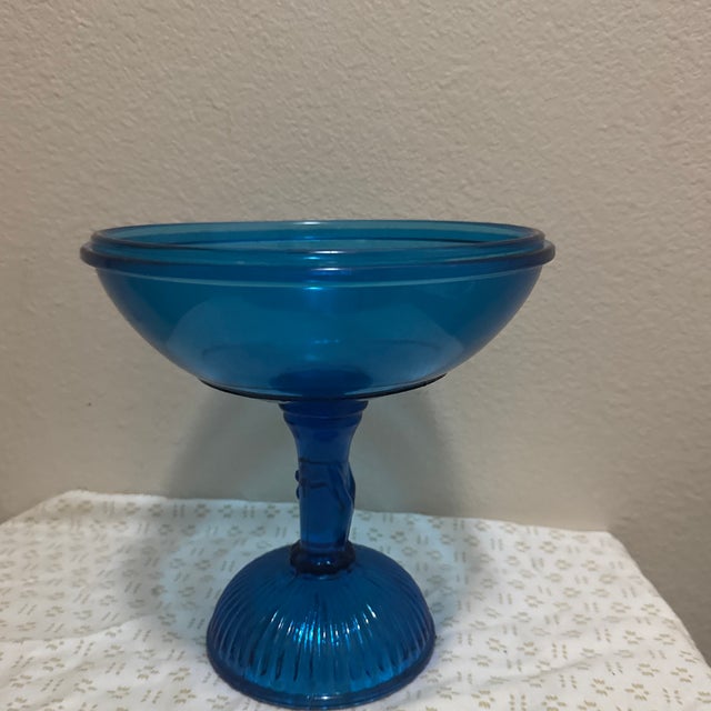 Vintage Blue Glass Compote With a Hand on Stem For Sale - Image 10 of 10