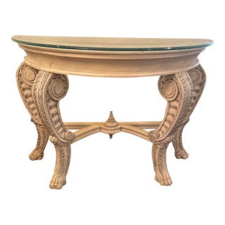 Late 20th Century Carved Wood Console Table With Glass Top For Sale