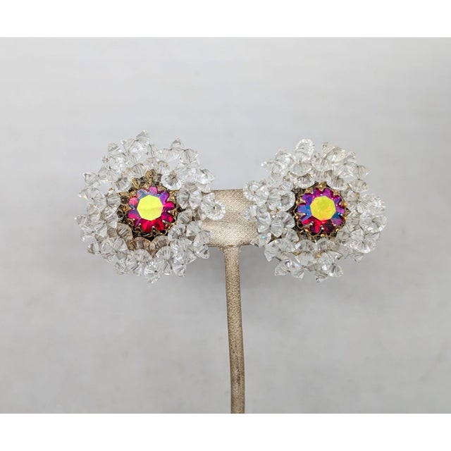 1960s Vintage 1960s Signed Vendome Aurora Borealis & Clear Beaded Clip Earrings-2 Pieces For Sale - Image 5 of 7